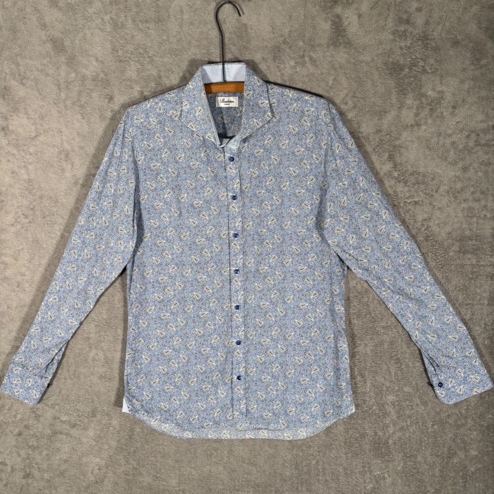 Stenstroms Slimline Blue Paisley Cotton Dress Shirt Mens Large Business Casual